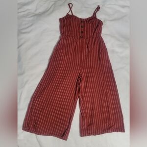 Striped Sleeveless Wide-Leg Jumpsuit in Rust